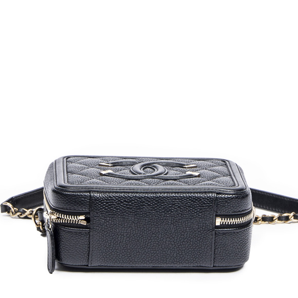 Chanel Mini Filigree Vanity Case   in Black Quilted Caviar Leather - Picture 6 of 7